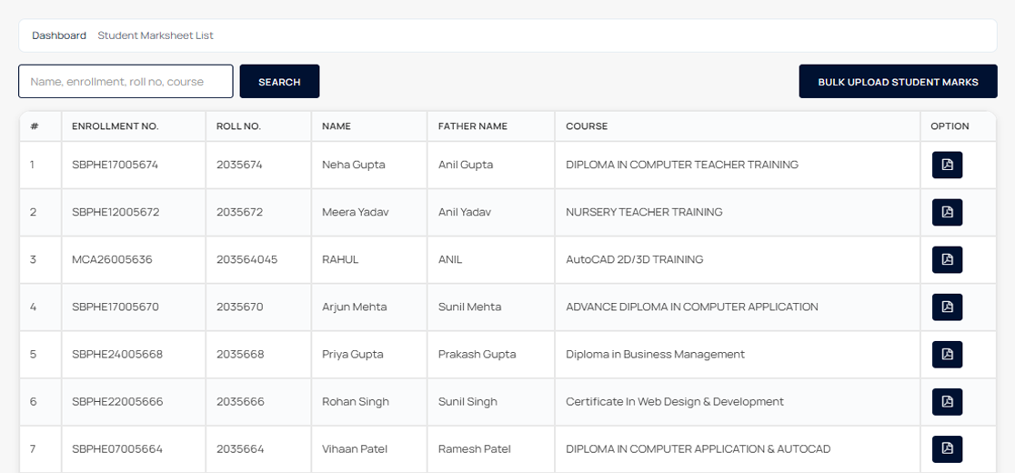 Student Marksheet